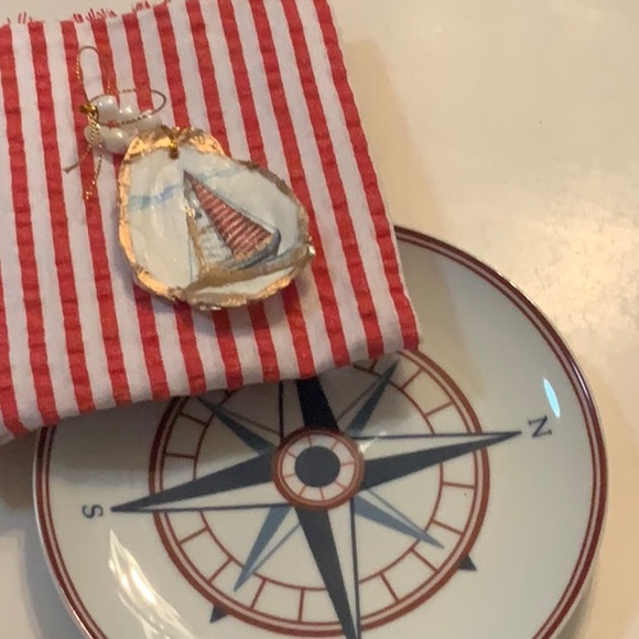 Williams Sonoma Compass Accent4 Plate Set - White Blue & Brown